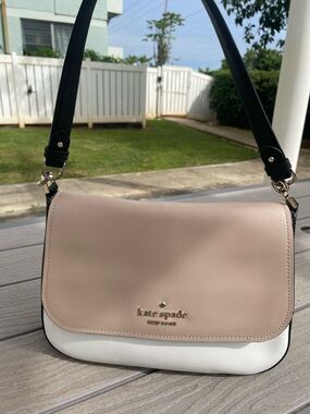Kate Spade Two-Tone Leather Shoulder Bag in Blush, White and Black Strap